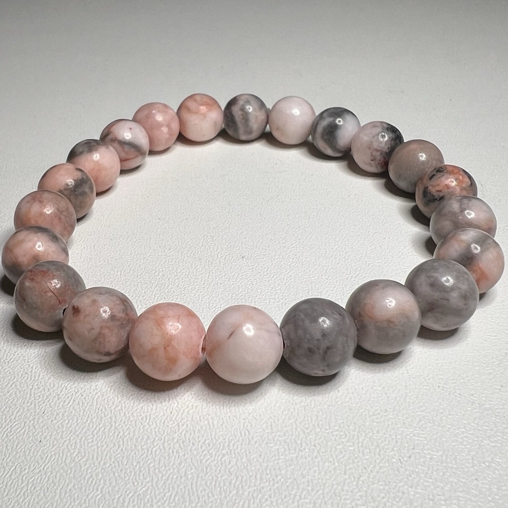 Pink Beaded Zebra‎ Jasper Bracelet Stretch Gemstone - Picture 2 of 4